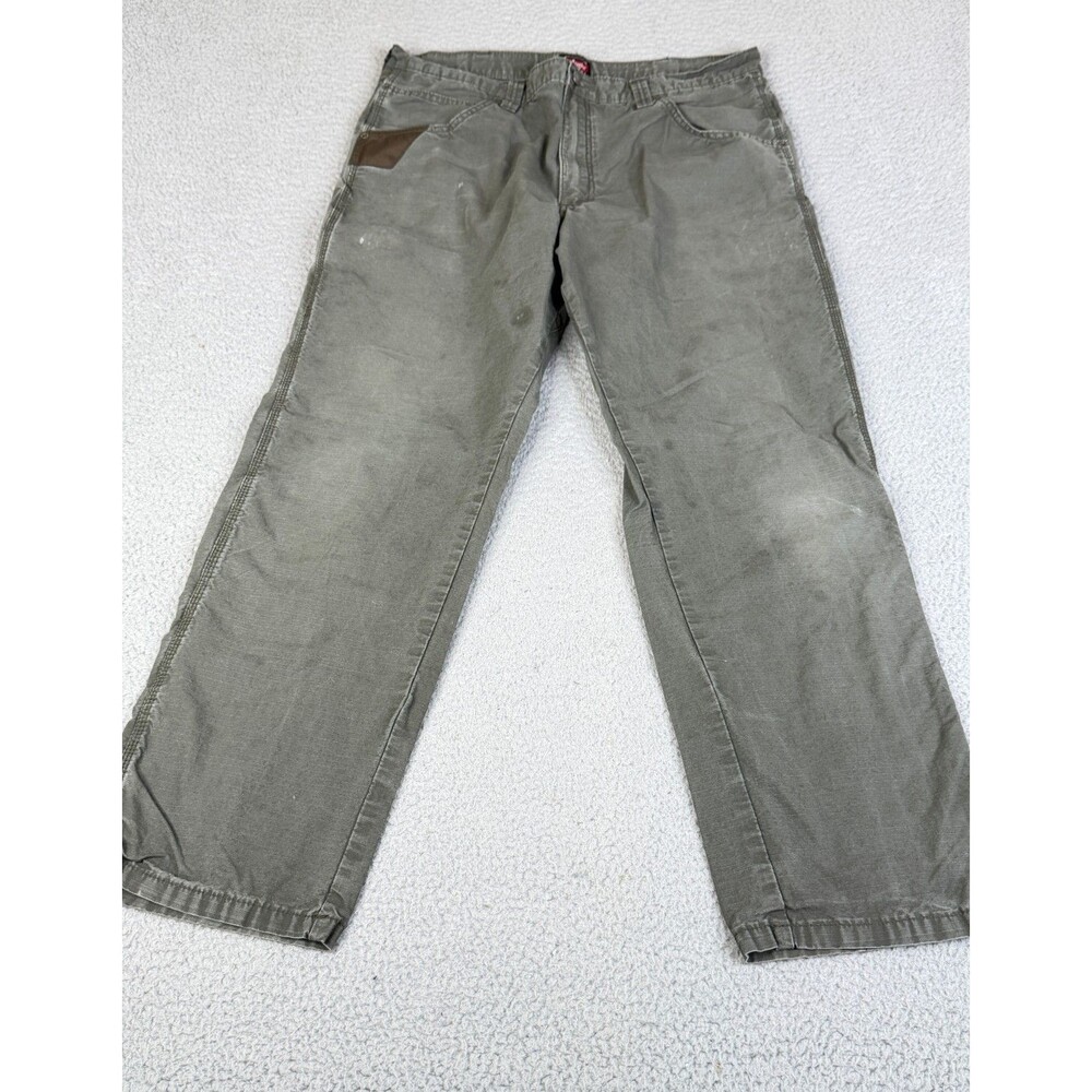 Wrangler Workwear Cargo Pants Mens 38x32 Green Riggs Ripstop Outdoor Distressed